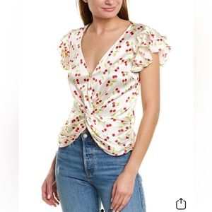 Caroline Constas Rheya Cherry Flutter Sleeve Silk Blouse Small NWT